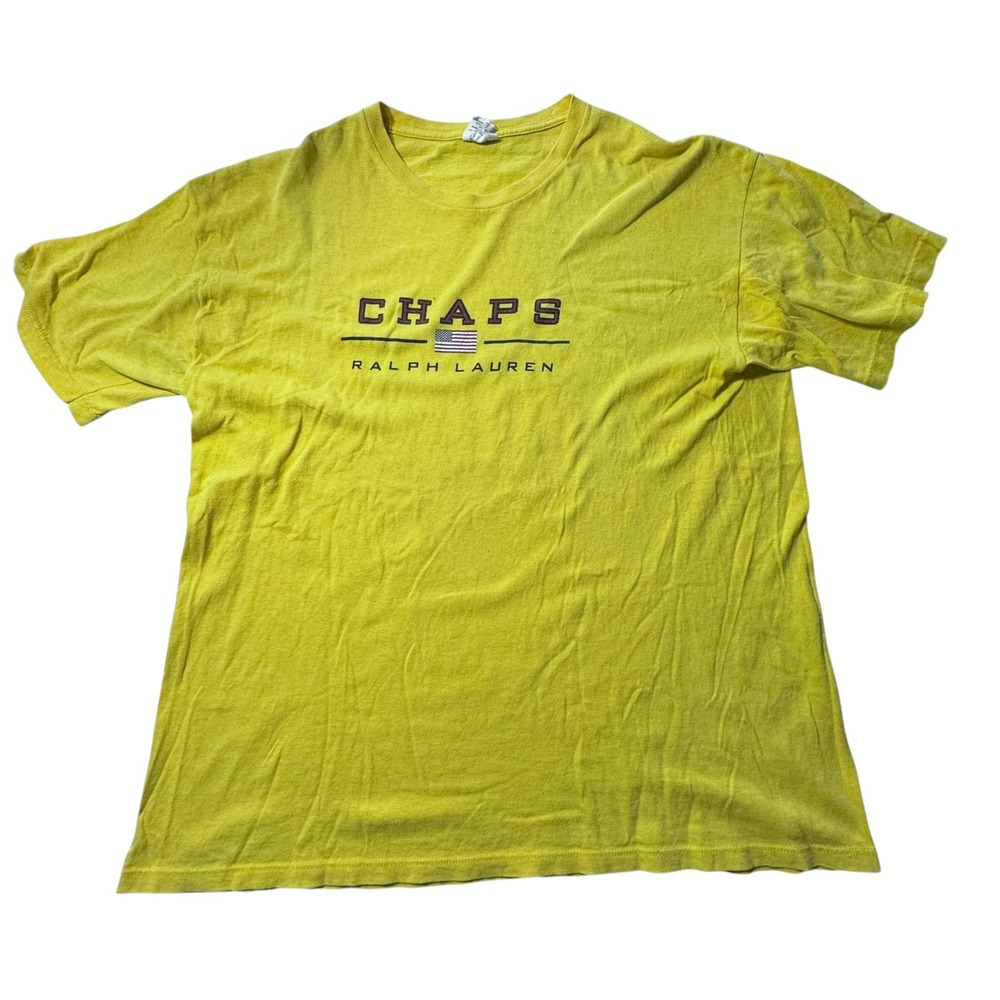 Chaps Ralph Lauren T-Shirt Mens Large Yellow Vintage Flag Tee Streetwear 90s